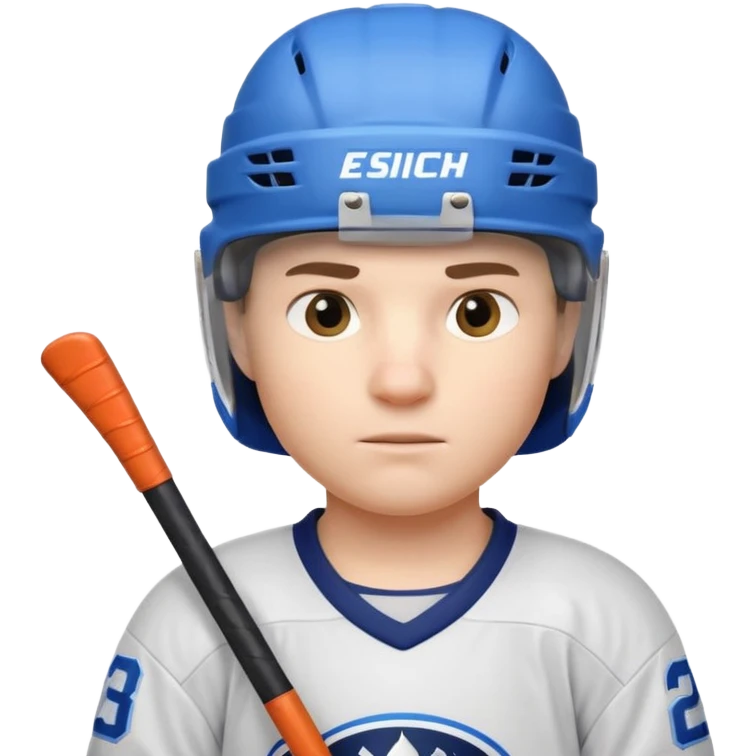 ice hockey player portrait, head and shoulders only, wearing hockey helmet with visor, team jersey collar, holding hockey stick near shoulder, focused competitive expression, 3D cartoon style, mobile game icon style, clean background, no text, no watermark

 emoji
