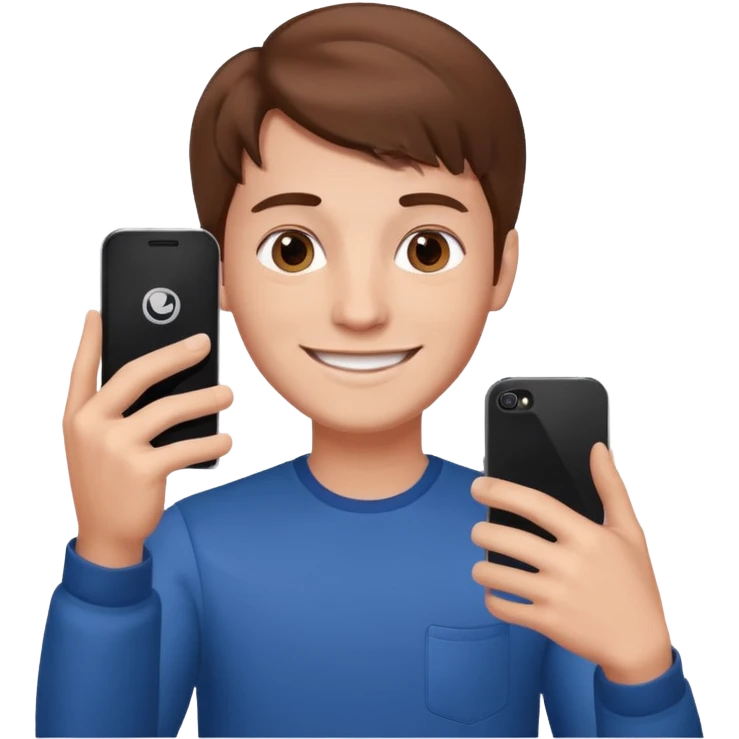 young manwith phone in histhand, happy, selfie style. @emoji emoji