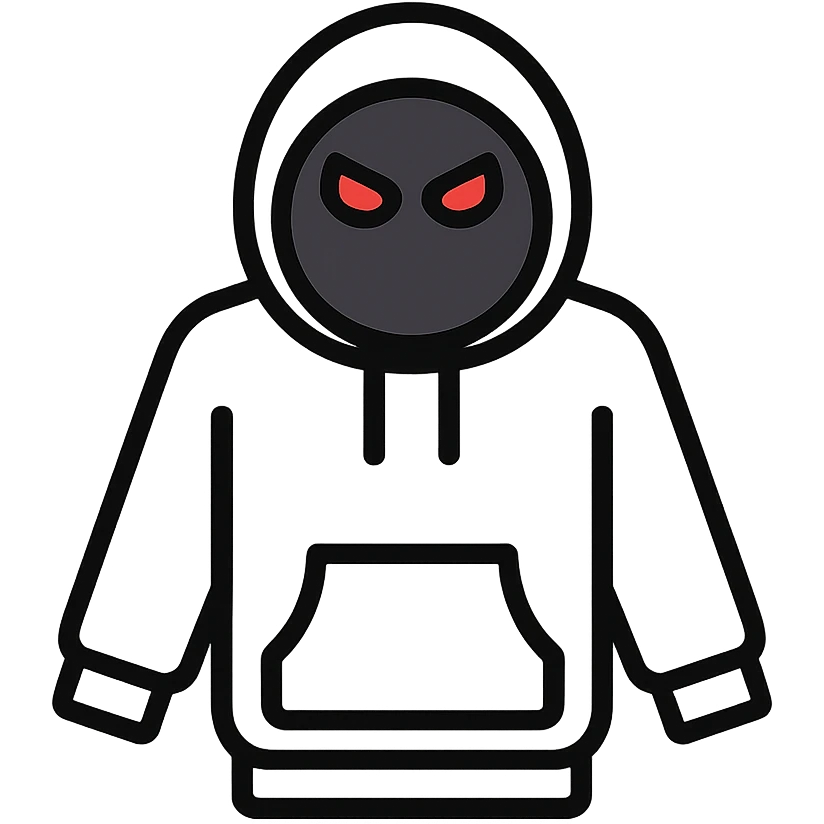 white hoodie with a black circle face, featuring only red angry eyes, clean modern icon style emoji