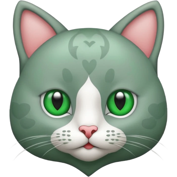 Un gato con corazón en los ojos de color verde emoji