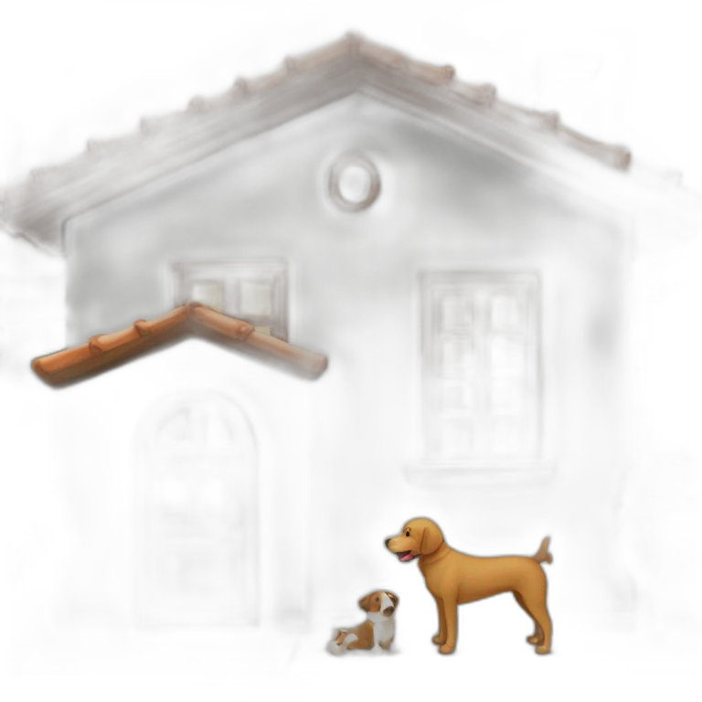Casa con persona dentro y un perro emoji