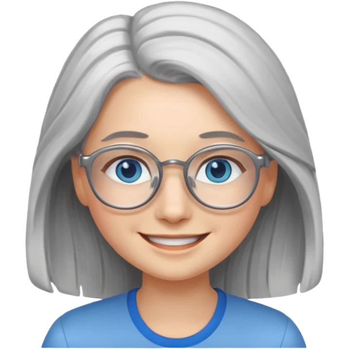 Long Grey haired emoji with blue eyes and glasses female young  emoji