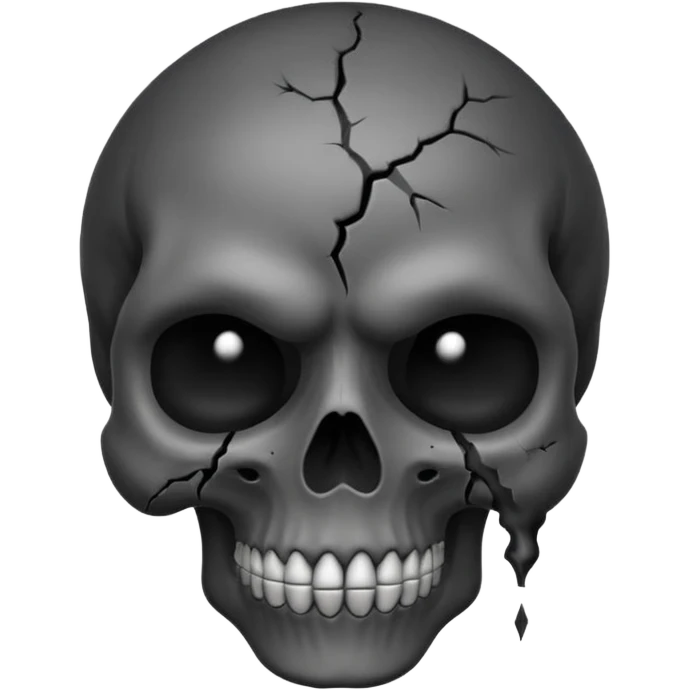 iOS style emoji, dark fantasy skull, cracks, black smoke from eyes, soft light, stylized emoji