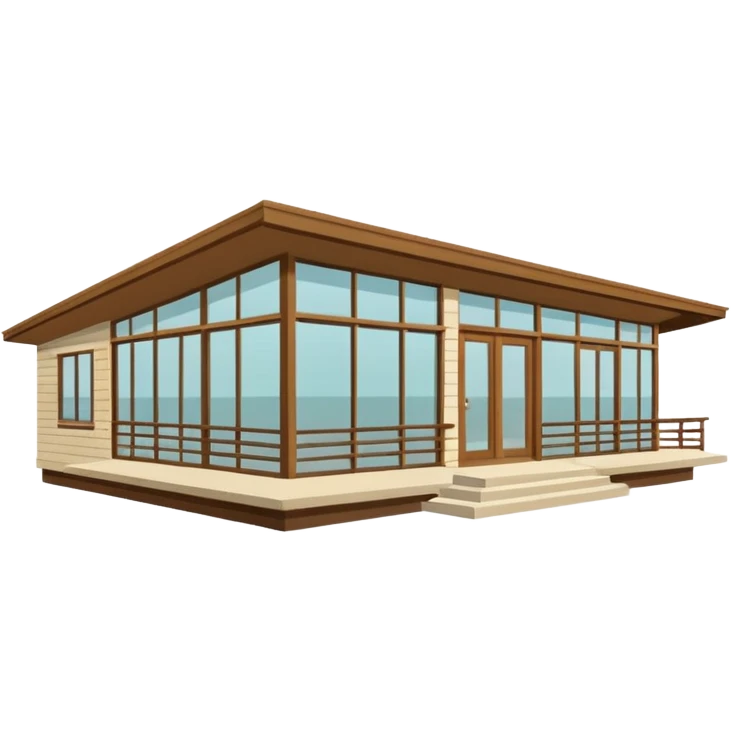 midcentury modern house with 1000 sqft and all windows and a sliding windows on corner. With overhanging shade and slats. emoji