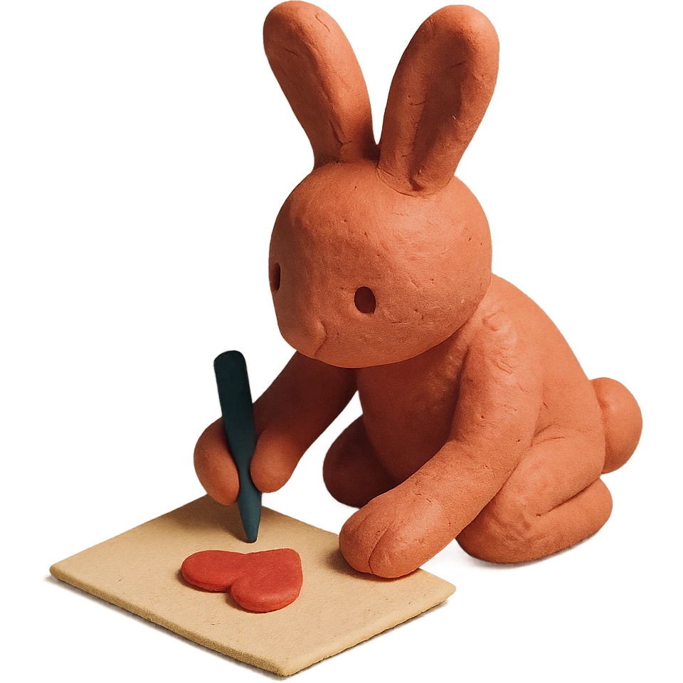 coral bunny kneeling while writing a love letter, claymation style emoji