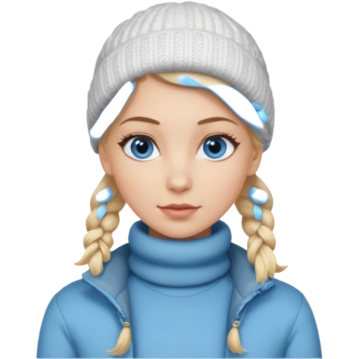 Chica blanca,ojos azules,pelo rubio y recogido,   invierno cuerpo entero emoji