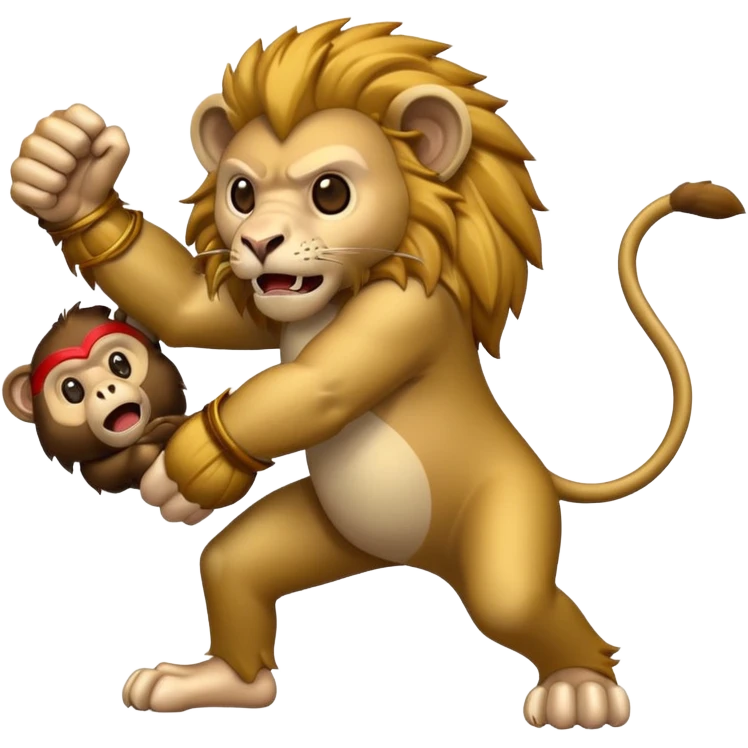 lion fight with a damn monkey emoji