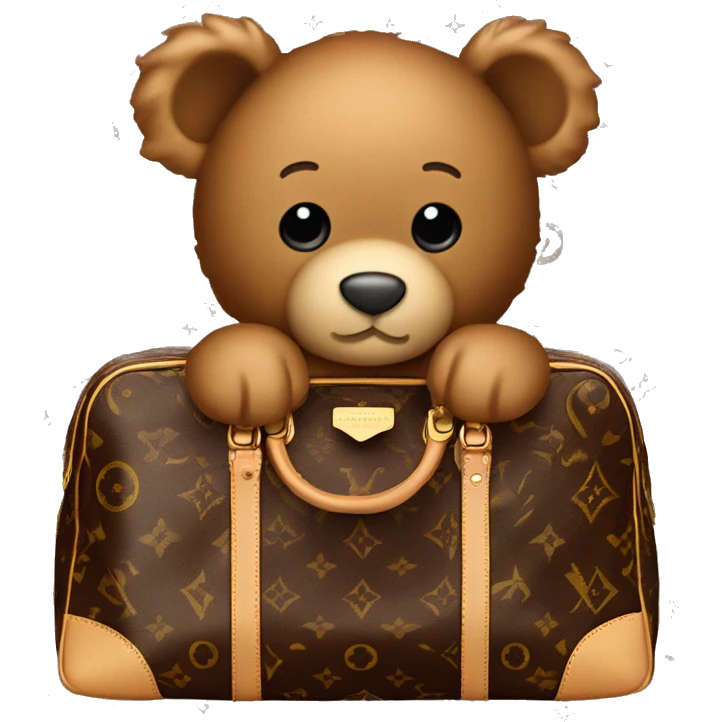 Teddy sitting in Louis Vuitton bag emoji