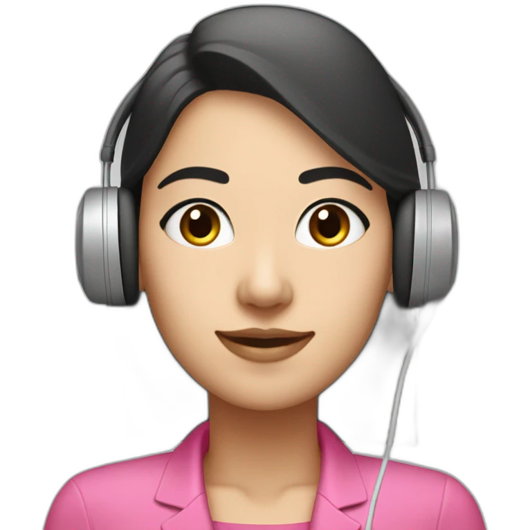 asian iranian woman Employee with white skin and black eye and headphone with microphone who is wearing pink office clothes emoji