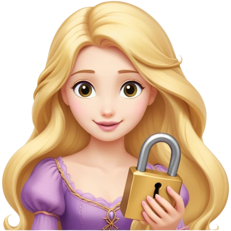 Cinematic Elegant Rapunzel Portrait Emoji, Twirling a lock of her golden hair, dreamy expression, soft pink lips curving into a gentle smile, delicate yet mesmerizing, a princess with a heart full of adventure and beauty! emoji