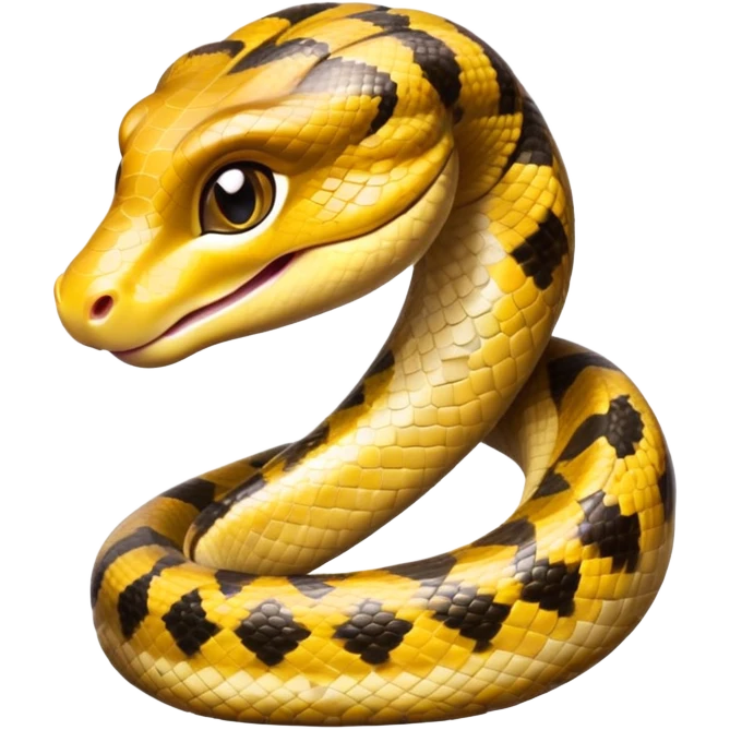 cinematic-cute-anaconda-portrait-emoji,-head-tilted-playfully-and-inquisitively,-with-a-sleek,-shimmering-body-adorned-with-detailed-scale-sriped patterns-and-round,-sparkling-eyes-full-of-wonder,-simplified-yet-irresistibly-adorable-features emoji