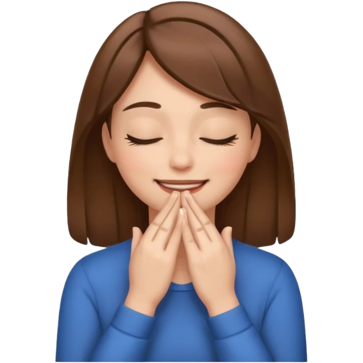femenine smiling face posing with hands under chin, eyes closed like enjoying and brown hair  emoji