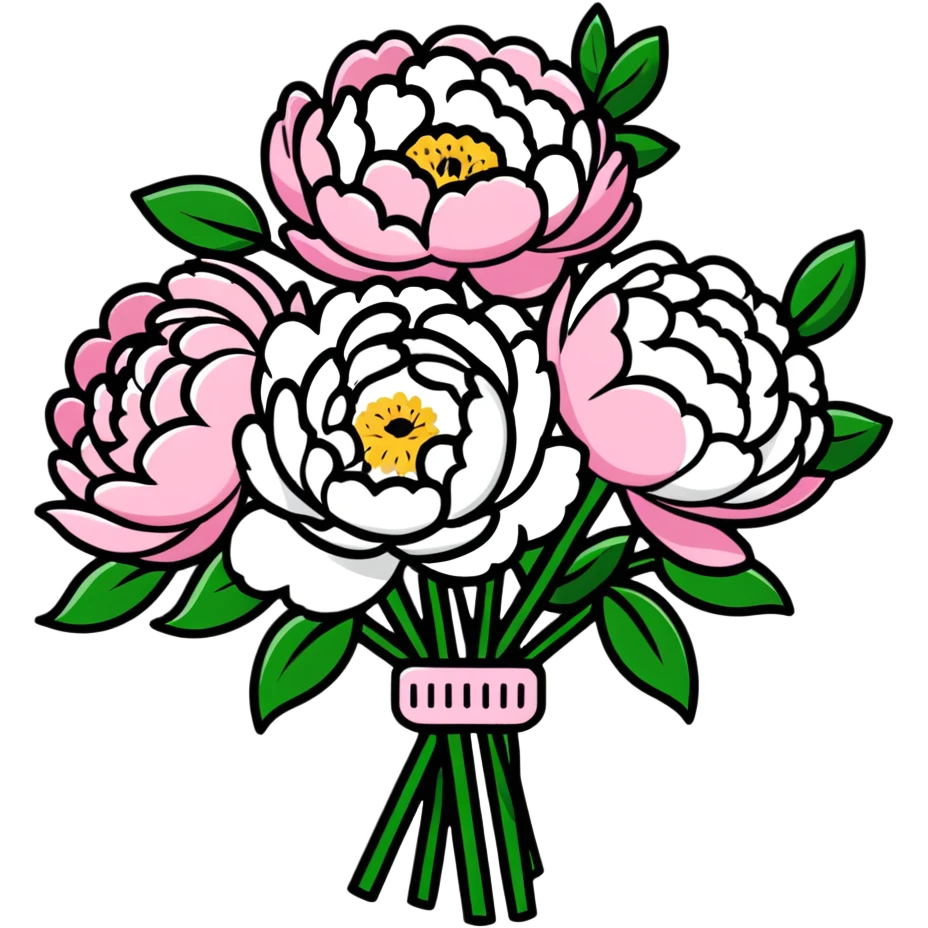 A peony flower bouquet with pink and white flowers emoji