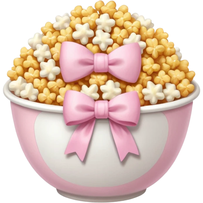 popcorn soft texture in white bowl with pink pastel bow not on top emoji
