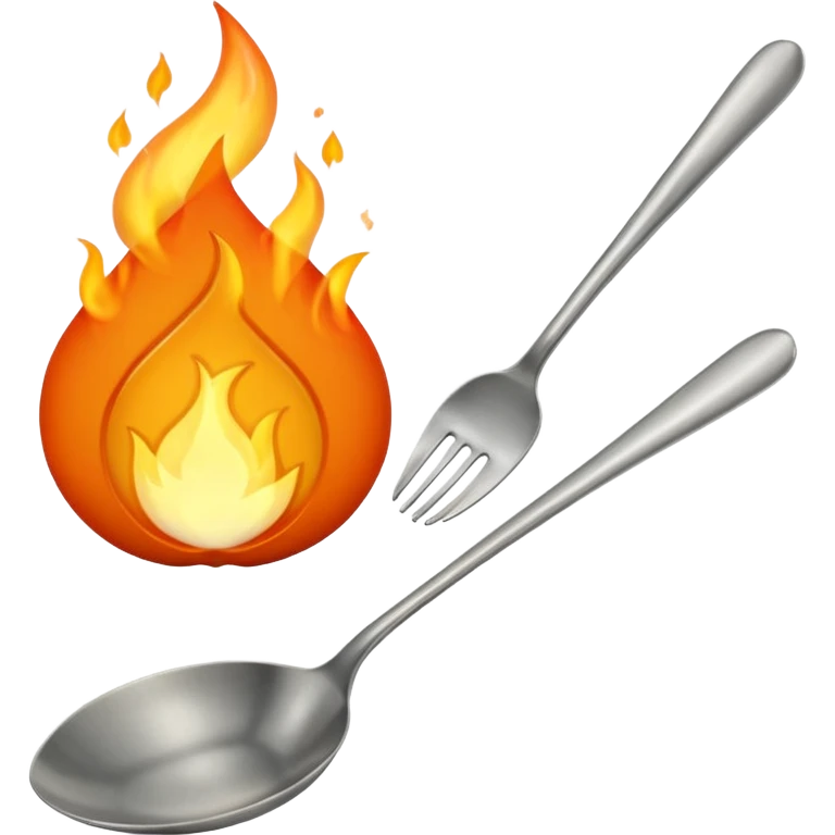 Una cuchara de metal y una llama de fuego por debajo emoji