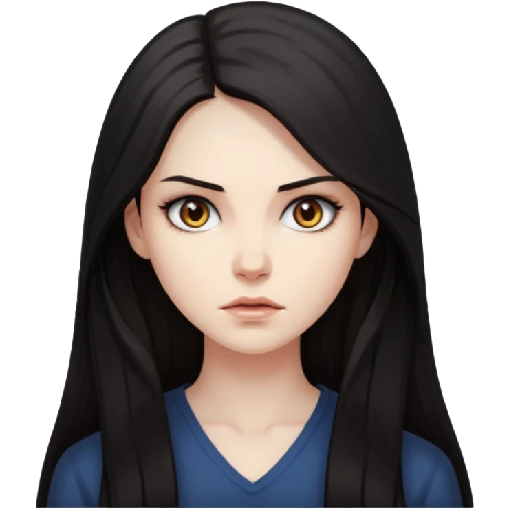 Mysterious, intense stare, hard to read but magnetic. woman long hair
more dinamic emoji  emoji
