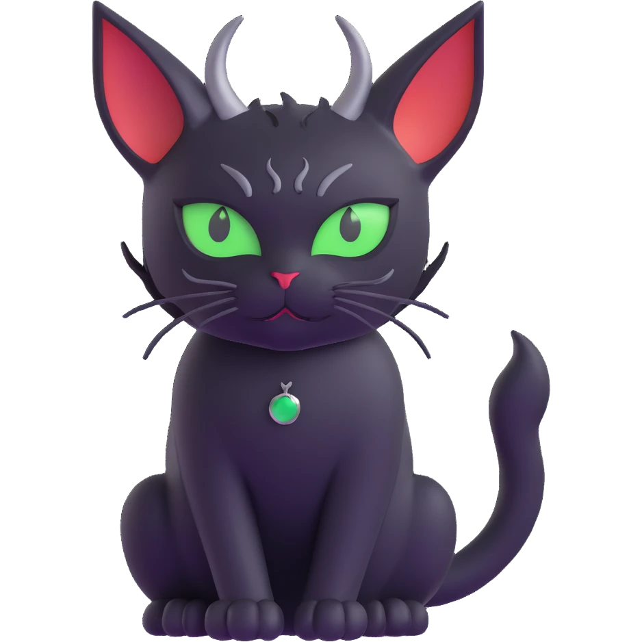 black cat with green eyes and demon horns, 3D style emoji