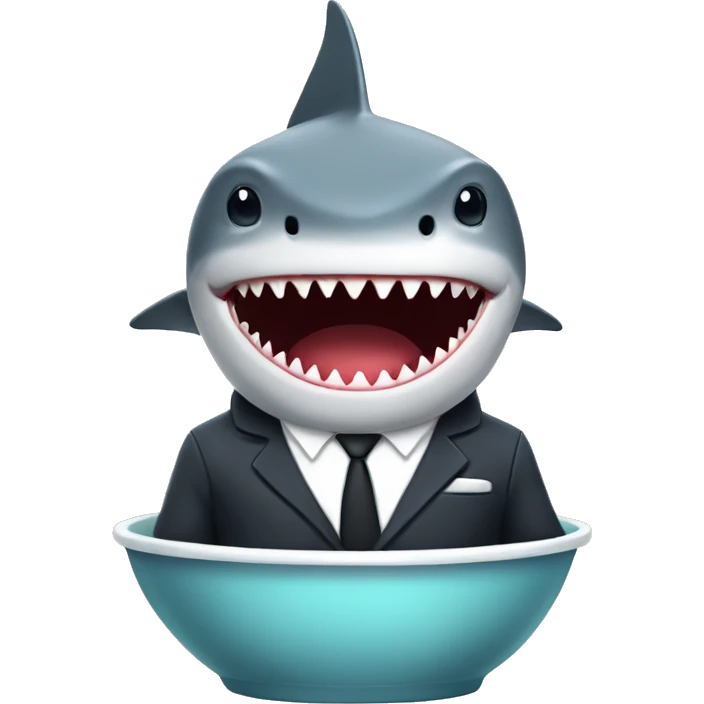 A shark wearing a suit in a bowl emoji