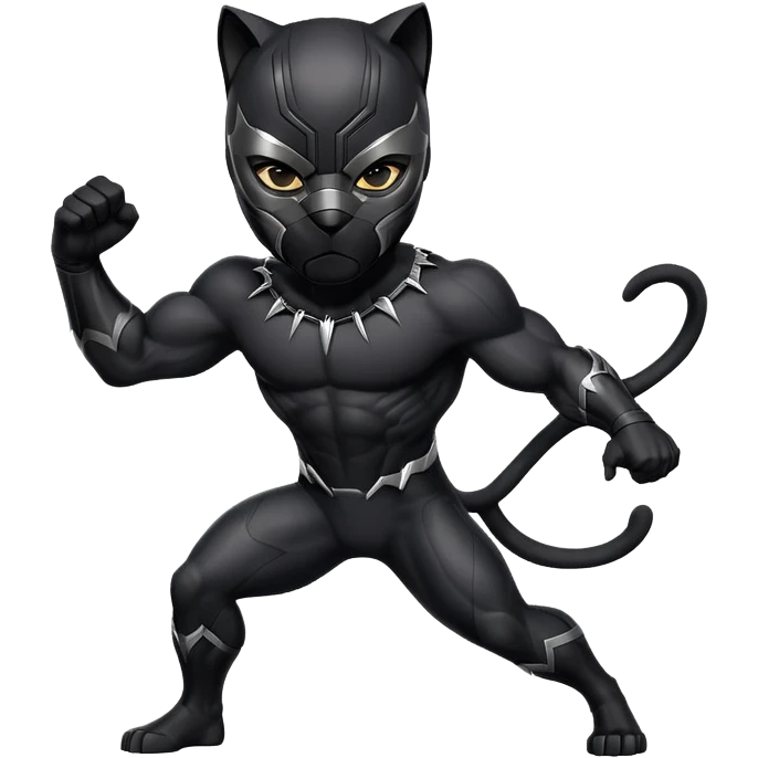 Black Panther superhero, black suit, cat-like mask, heroic pose emoji