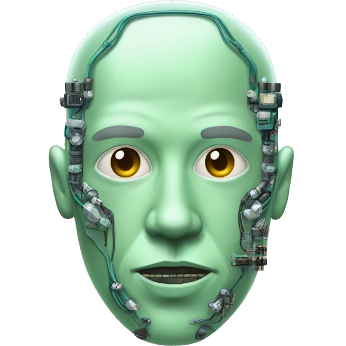 Pastel green bald male cyborg head with goatee and circuitry emoji