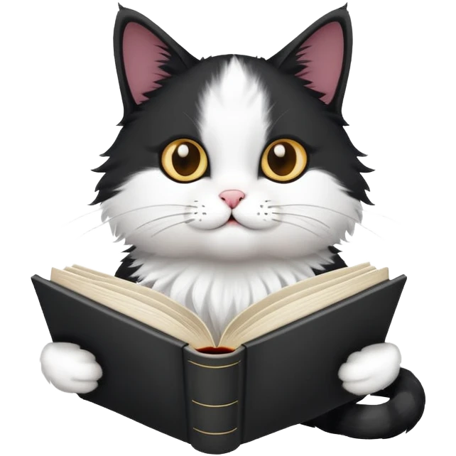 Black white cat with a book  emoji