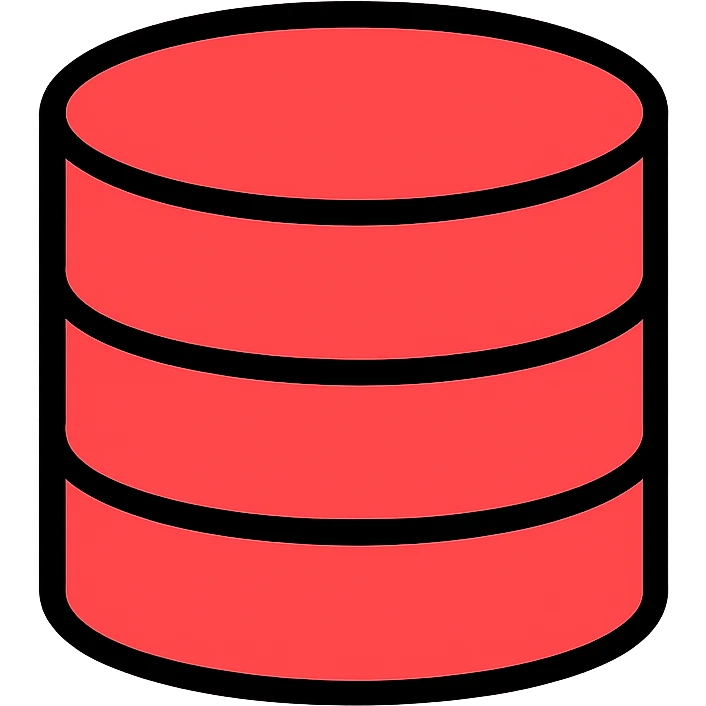 Red database icon, cylindrical data storage with horizontal lines, server storage symbol emoji