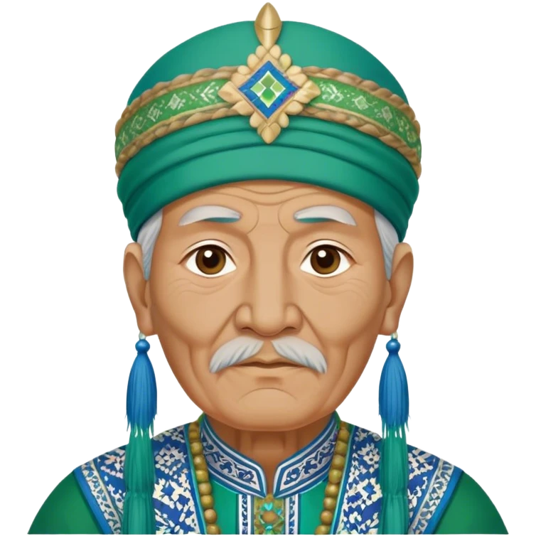 uzbek old man with green and blue national outfit and national patterned headdress emoji