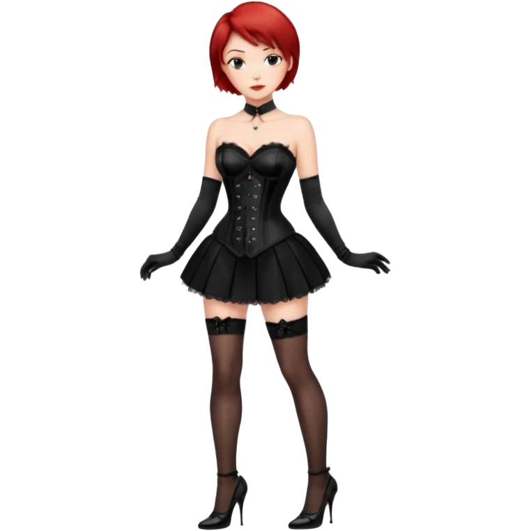 Mistress red short hair long black gloves small skirt black stockings high heels italian girl sexy black corset emoji