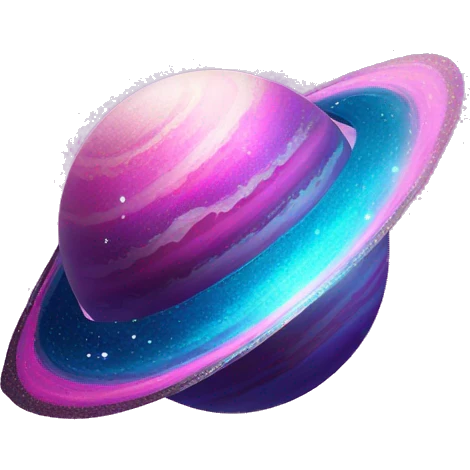 blue purple and pink glitter planet with sparkling saturn ring emoji