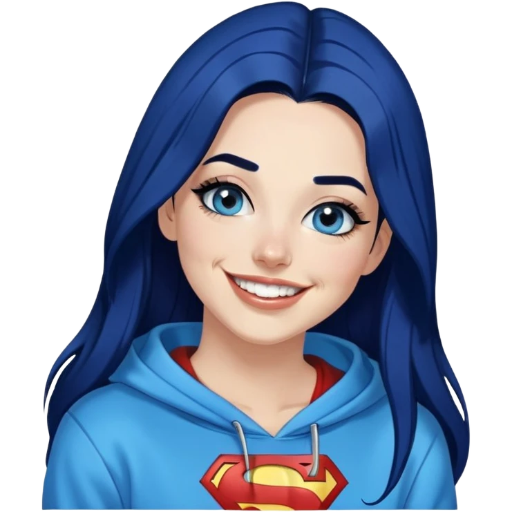 Laughing-30-year-old-adult-long-straight-dark-blue-hair-with-glitter-blue-eyes-thick-black-eyeliner-really-thick-really-long-eye-lashes-sky-blue-superman-no-ears-hoodie-sweatshirt-hoop-in-right-nostril emoji