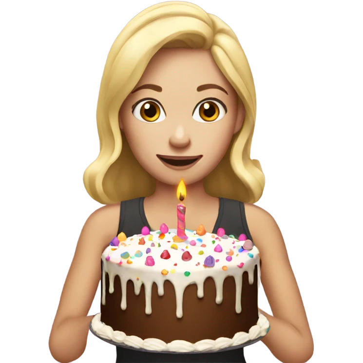 blonde girl with birthday cake emoji
