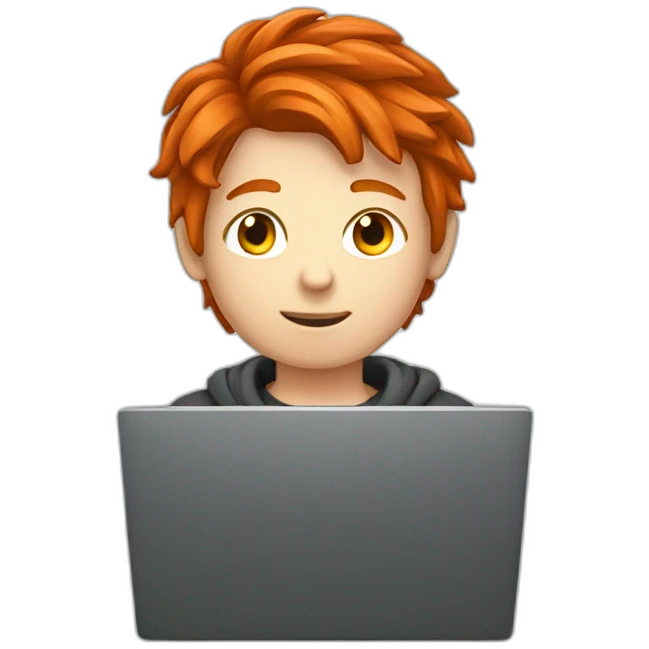 coder redhair boy taking laptop emoji
