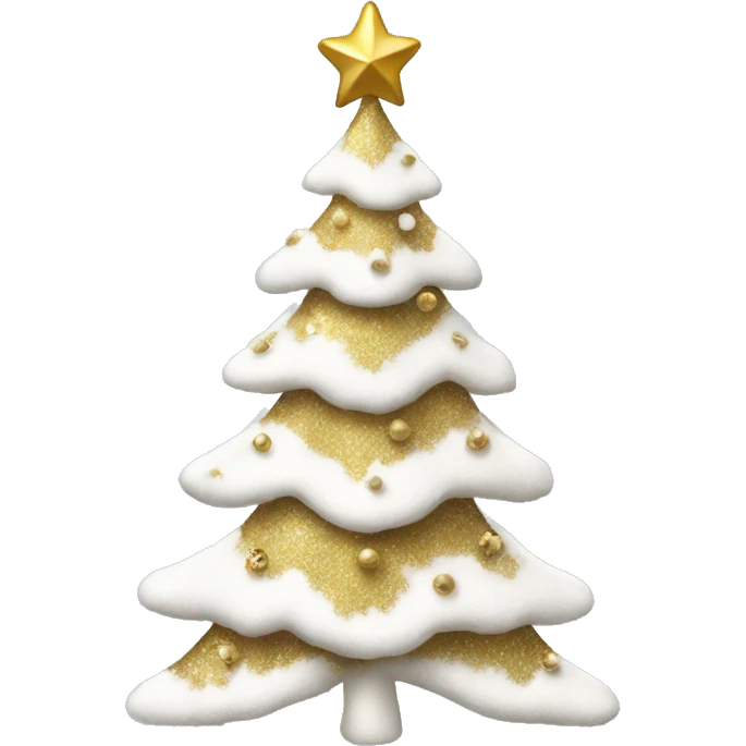 snow christmas tree with white and gold decorations emoji