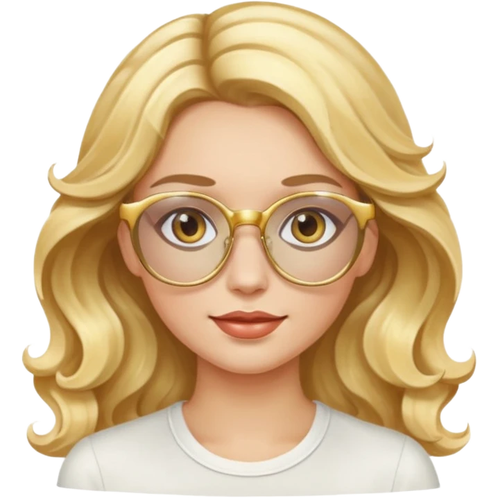 Mulher com óculos dourado com cabelos ondulados com luzes loira emoji