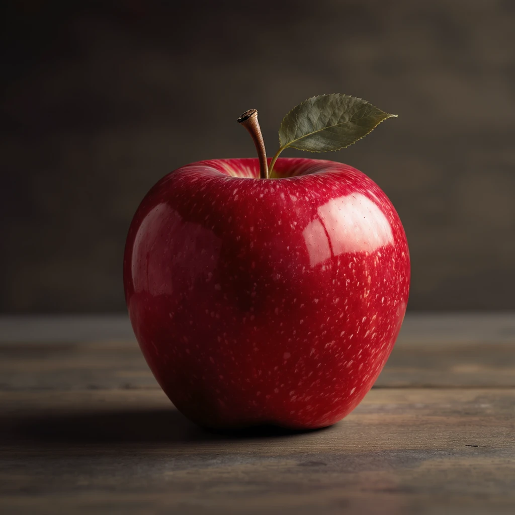 realistic shiny red apple icon in skeuomorphism style with subtle shadows and highlights emoji