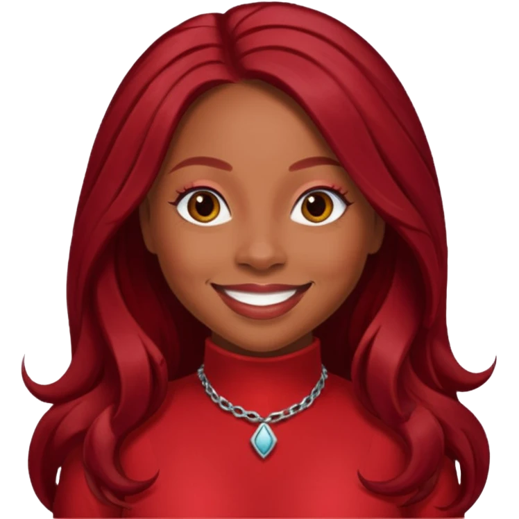 LaTavia Robeson from Destiny's Child with long dark red hair, red outfit emoji