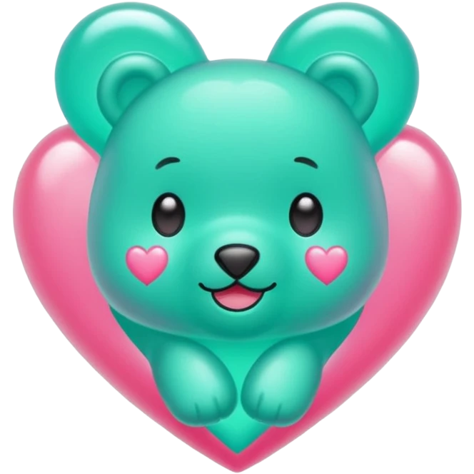 Oso gummy color verde agua  corazón rosa kawaii emoji