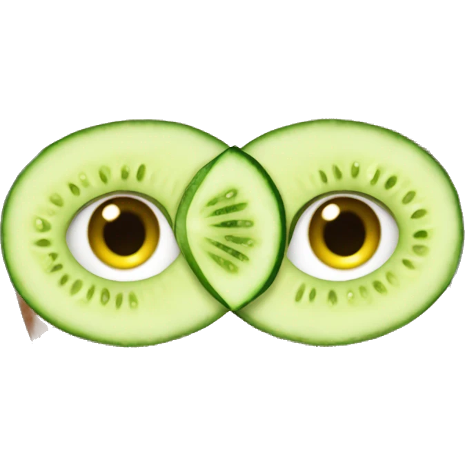 Brunette girl with facemask and cucumber slices on eyes emoji