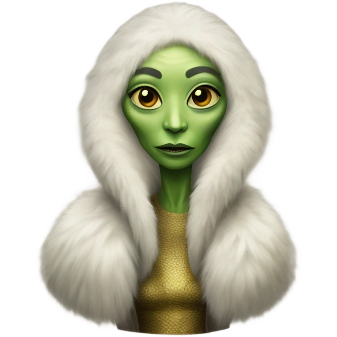 a Reptilian alien woman in fur coat emoji
