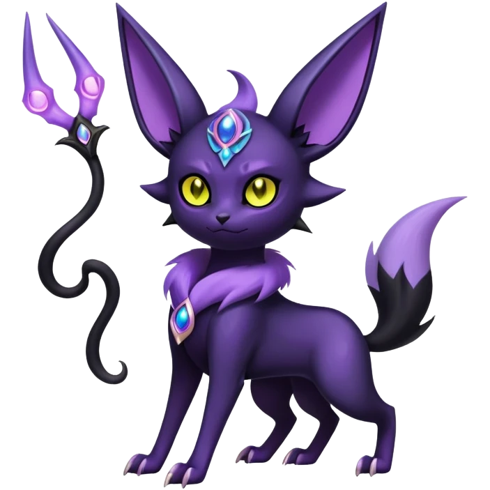 Shiny Exotic Badass Magical Ethereal Royal Mysterious Gothic Noibat-Espeon-Umbreon-Pokémon-Fakémon-hybrid-creature (full body) with horns emoji