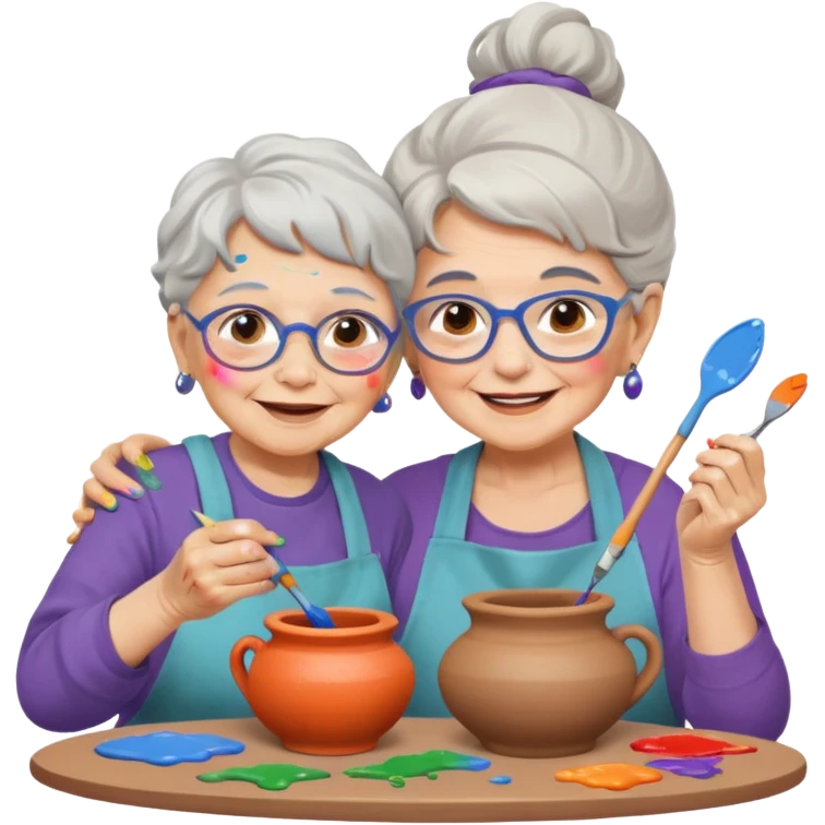 grandma and kid doing potery emoji