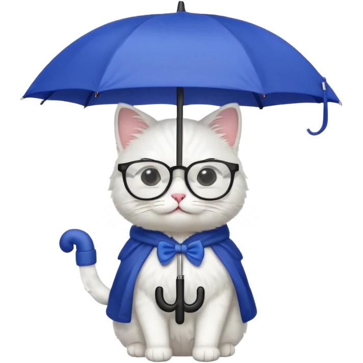 white cat with umbrella and glasses emoji