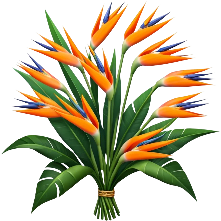 luxuriant, big bouquet Strelitzia Reginae, stem, leaf emoji