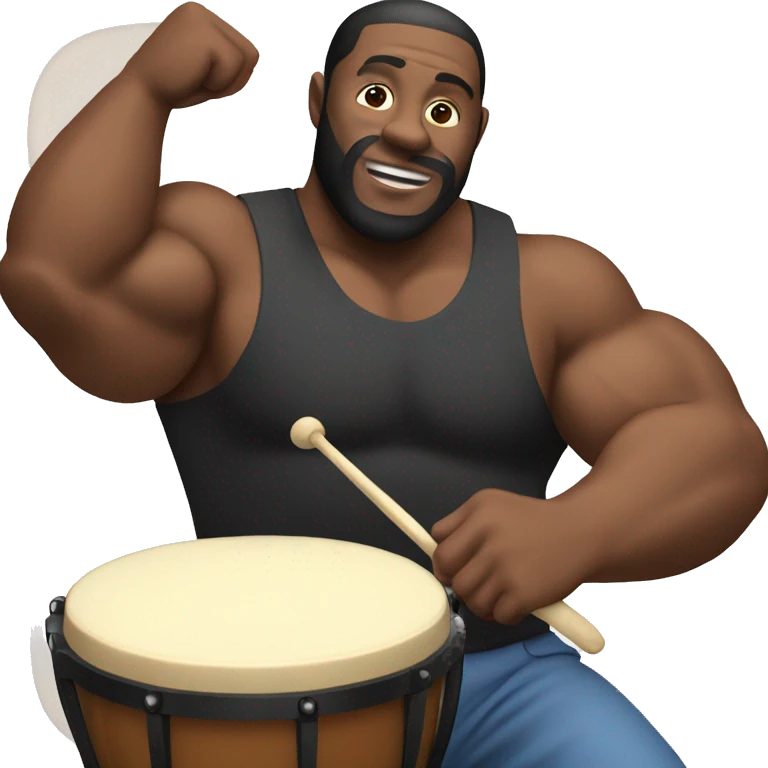 a black man with a beard and muscles playing the bongo emoji