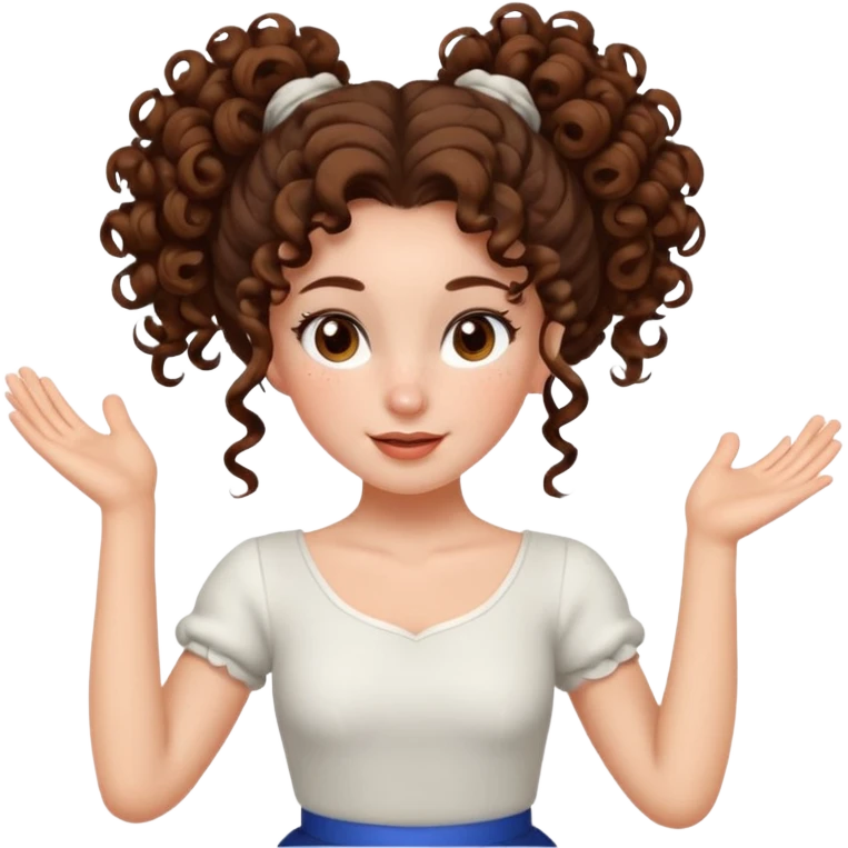 girl with big curly hair in a bun dancer brunette, white, freckles and brown eyes emoji