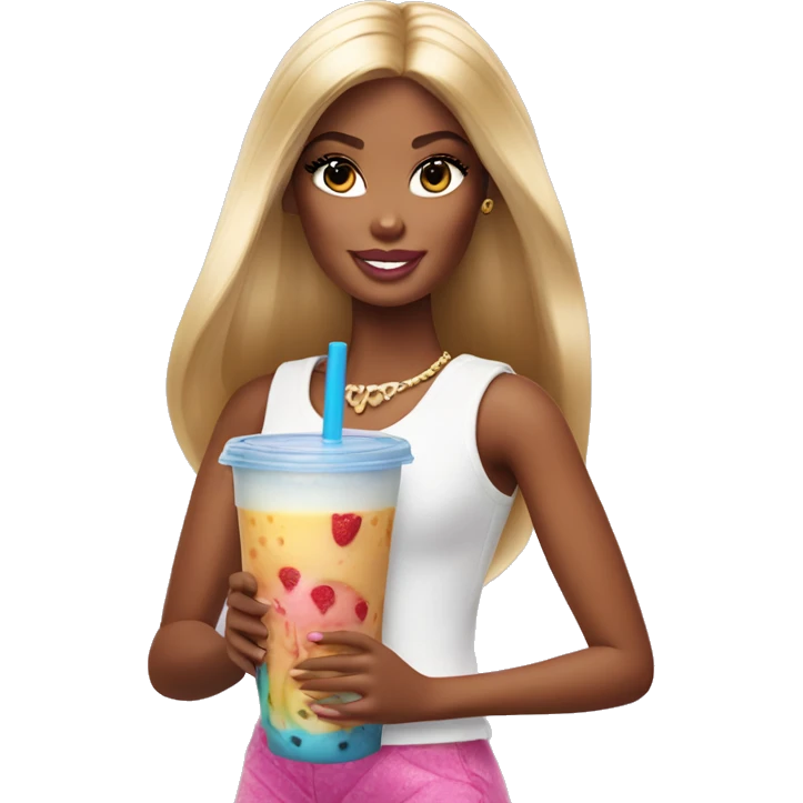barbie girl holding a smoothie emoji