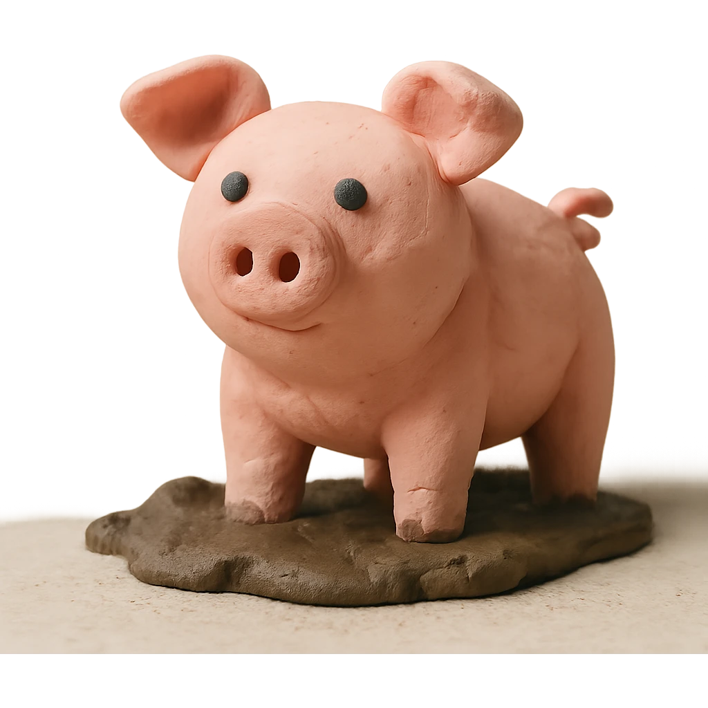 pig standing in mud, pastel colors, visible fingerprints, claymation style emoji