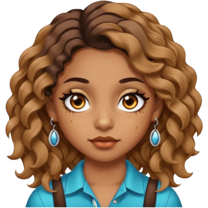 girl with wavy hair, almond shaped eyes, birthmark near her eye, tan, with lots of swag, cool, face piercings (no earrings) emoji