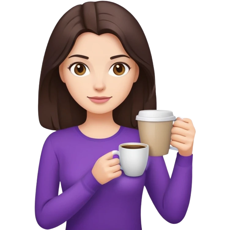 Brunette in purple top holding coffee cup emoji
