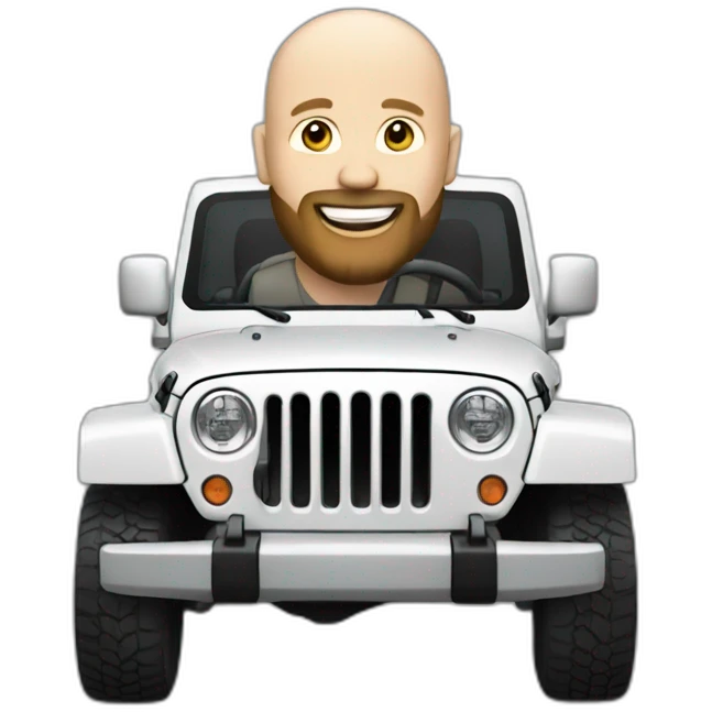 white bald man with beard riding grey Jeep jk emoji